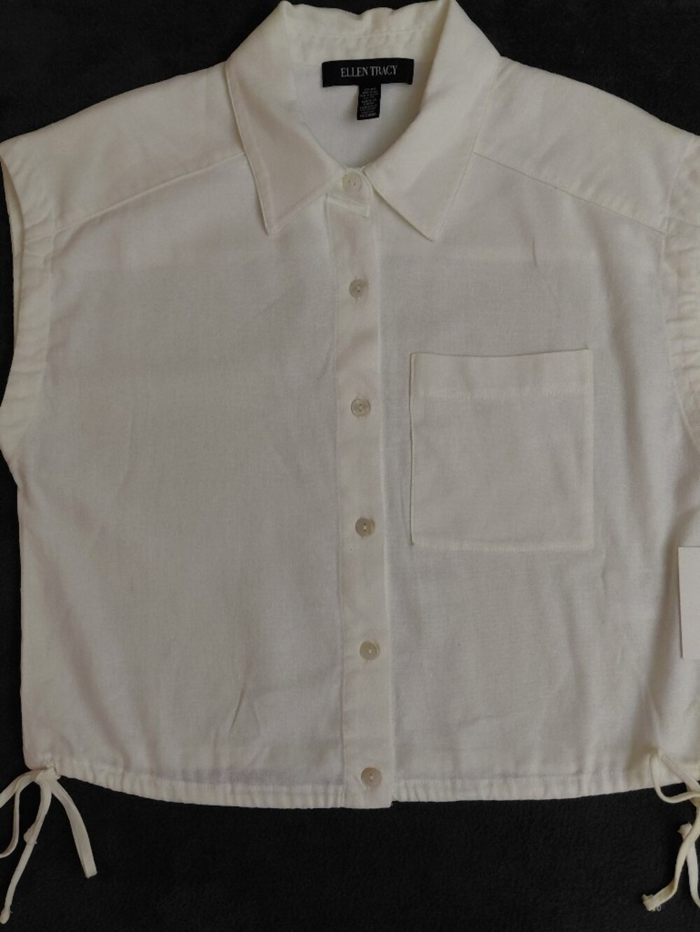 Ellen Tracy White Linen Crop Top